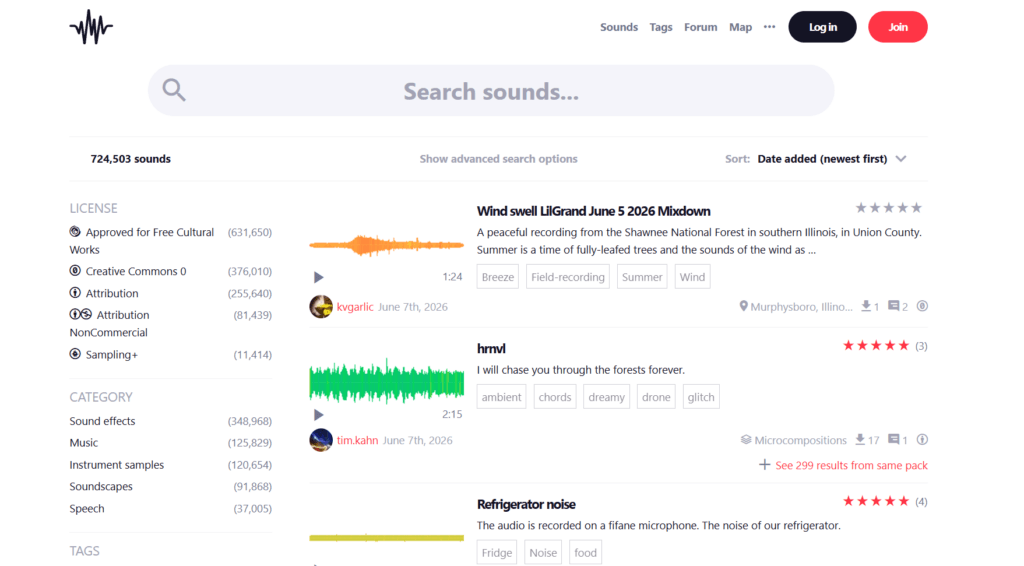 Motore di ricerca del database audio FreeSound