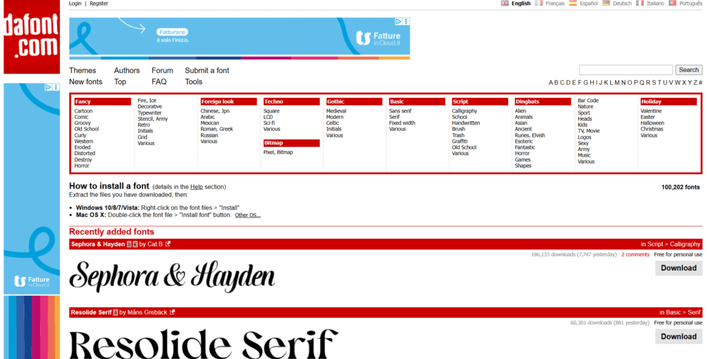 DaFont caratteri grafici gratuiti DaFont caratteri grafici gratuiti
