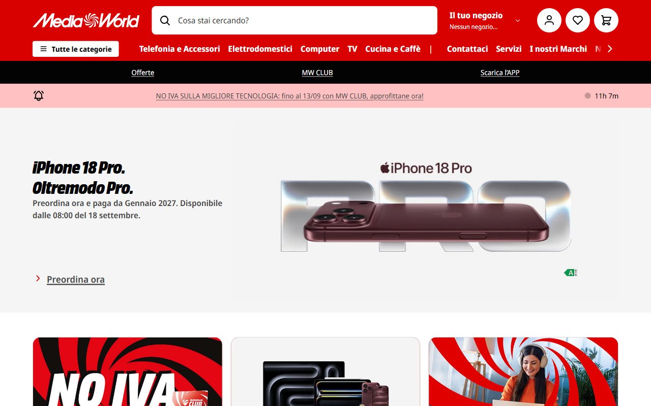 La categoria frigoriferi di MediaWorld con la griglia dei modelli