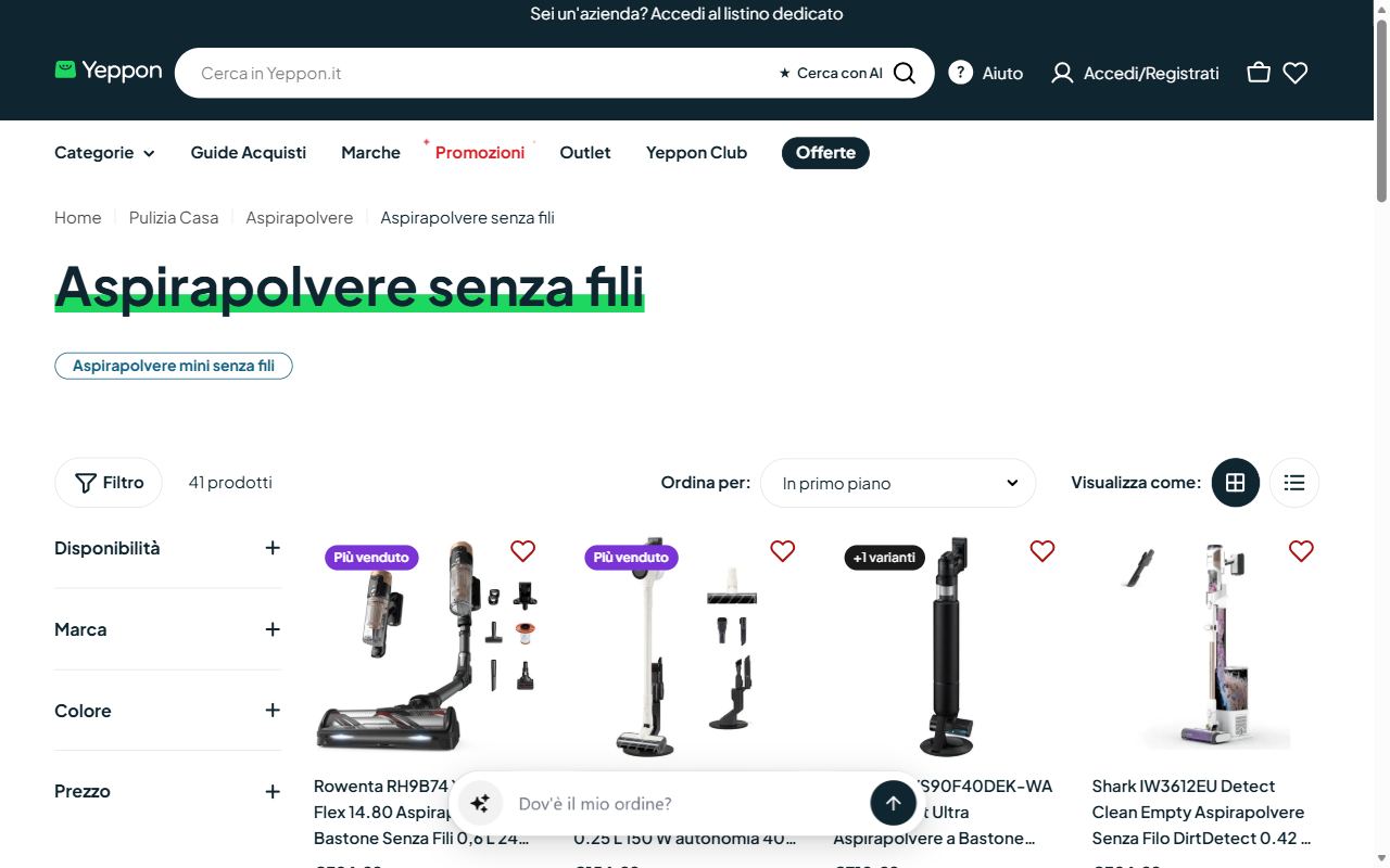 La collezione aspirapolvere senza fili di Yeppon con i prezzi in evidenza